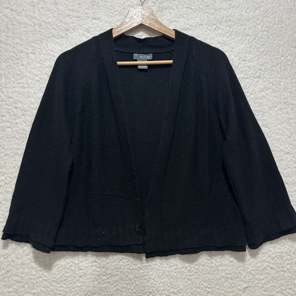 Griffen Women's 100% Cashmere Size M Black Open Front‎ Cardigan Sweater
